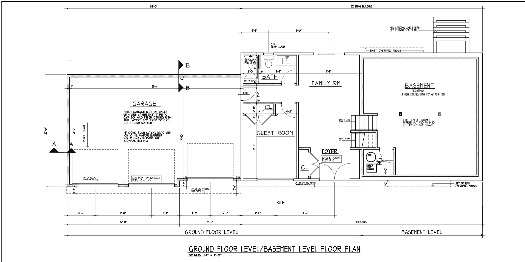 Ground floor plan of 11 Pierce Ave showing the garage, family room, guest suite, and basement