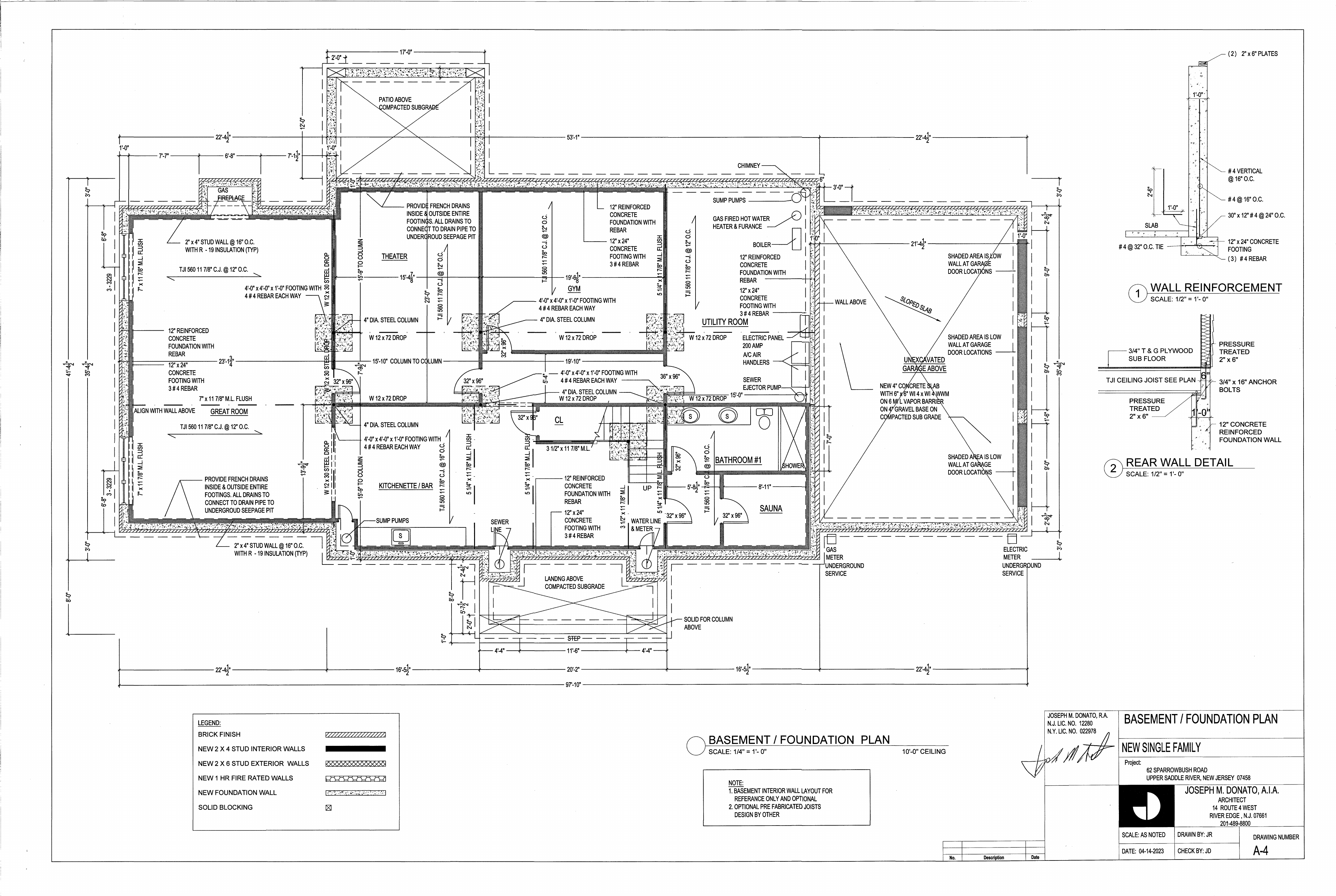 Basement and foundation architectural plan for 62 Sparrowbush Road